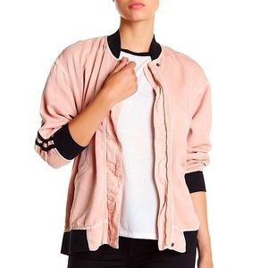 HUDSON Nova Varsity Lightweight Bomber Jacket Oversized Slouchy Sunkissed Pink S